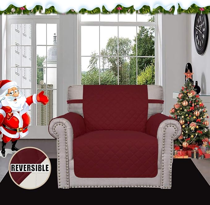 Easy-Going Reversible Couch Cover, Small Chair, Christmas Red/Ivory | Machine Washable Slipcover For Dogs, Water Resistant Furniture Mat For Living Room, Non-Slip Sofa Cover, Pet Friendly - Image 2