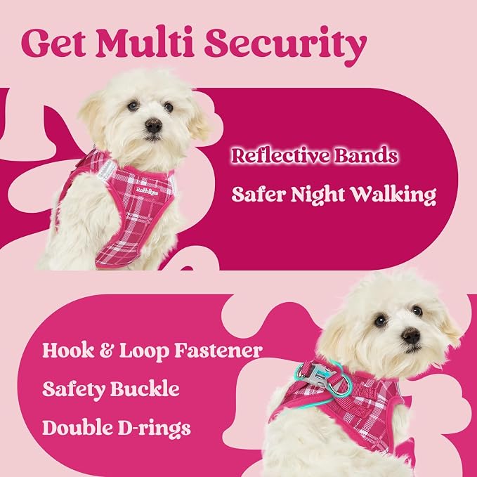 rabbitgoo Step-in Small Dog Harness, Puppy Vest for Small Medium Sized Pet | Easy Put on and off, Lightweight, Soft, Breathable Quick-Dry Air Mesh for Comfortable Secure Walking, Rose Red Plaid L - Image 8