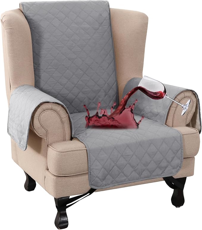 Turquoize 100% Waterproof Wing Chair Cover Wing Armchair Slipcovers Chair Couch Protector Triple Non-Slip Sofa Slipcover for Wing Chair Furniture Protector for Pets, Kids,Dog (Wing Chair, Dove Gray) by Turquoize