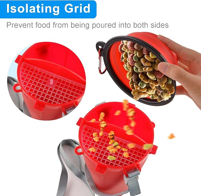 Dog Travel Water Bottle Collapsible Bowls, 2 in 1 Pet Food Container with Collapse Bowls, Outdoor Portable Water Bowls for Walking, Traveling, Camping and Hiking (Red) - Image 4