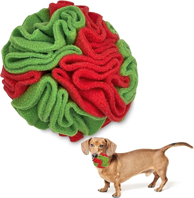 Glory To Dog Small Breed Snuffle Ball Foraging Dog Toy Christmas Green/Red | Interactive fleece snuffleball hides treats at variable depths. Engages smell & foraging instinct Machine wash 4" Small breed - Image 8