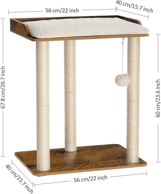 26.7in Large Cat Tree Tower Condo, Cat Scratch Posts for Indoor Cats, Big Plate, Three 23.6in Full Sisal Scratching Posts, Rustic Brown - Image 7