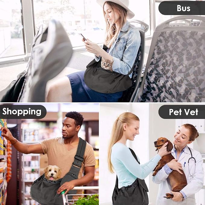Lukovee Pet Sling, Small Pet Carrier, Hard Bottom Support & Safety Hook | Adjustable Drawstring Opening, Comfortable Padded Shoulder Strap, Zipper Pocket, Dog Slings Purse for Small Dog Cat (Grey) - Image 6