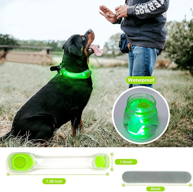 2 Pack LED Light for Dog Leash Harness, Light Up Dog Collar with Nylon Stickers, Waterproof Glow Light Easy to Attach to Collar Leash and Harness, Safety LED Light Up Band for Dogs at Night Walking - Image 3