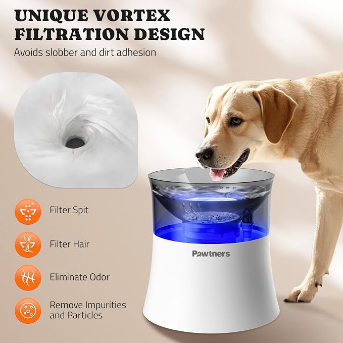 Pawtners 1 Gal/3.5L Dog Water Fountain,Elevated Dog Water Bowl Dispenser | Vortex Flow filter,Automatic Pet Water Fountain for Large Dogs Inside, Deep Drinking Area and Quiet Pump, 10" H - Image 4