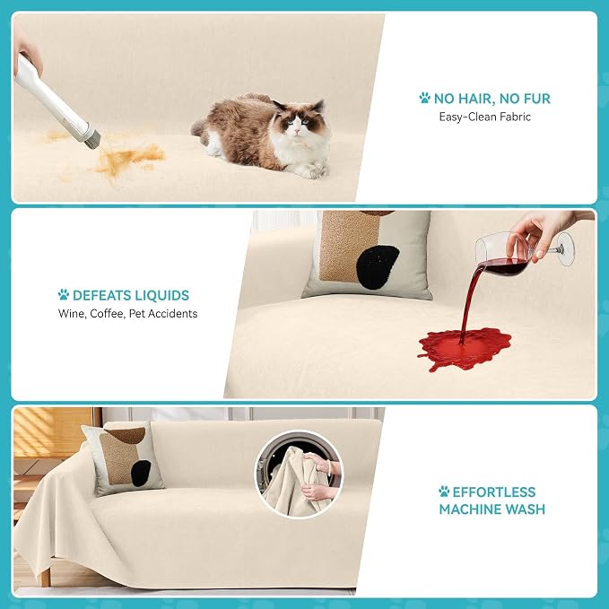 Warmstar Couch Protector from Cat Claws, Waterproof Couch Cover Anti Slip,Couch Cover 3 Cushion Sofa Washable,Anti-Scratch Pet Sofa Cover Heavy Duty,71"X150", Beige - Image 3
