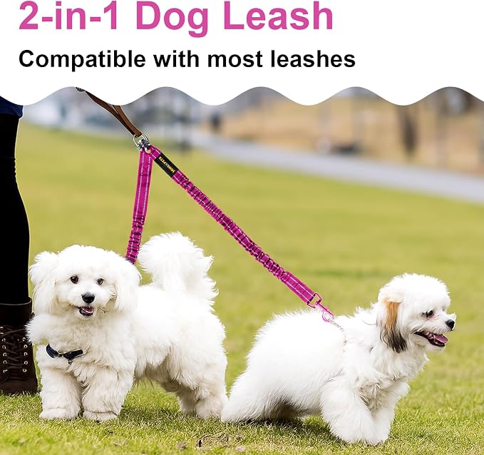 MingXpet 2 Dog Leash, Dog Leash for 2 Dogs, 360° Swivel No Tangle Double Walking Training Leashes for Small Dogs, Comfortable Shock Absorbing Reflective Bungee, Rose - Image 7
