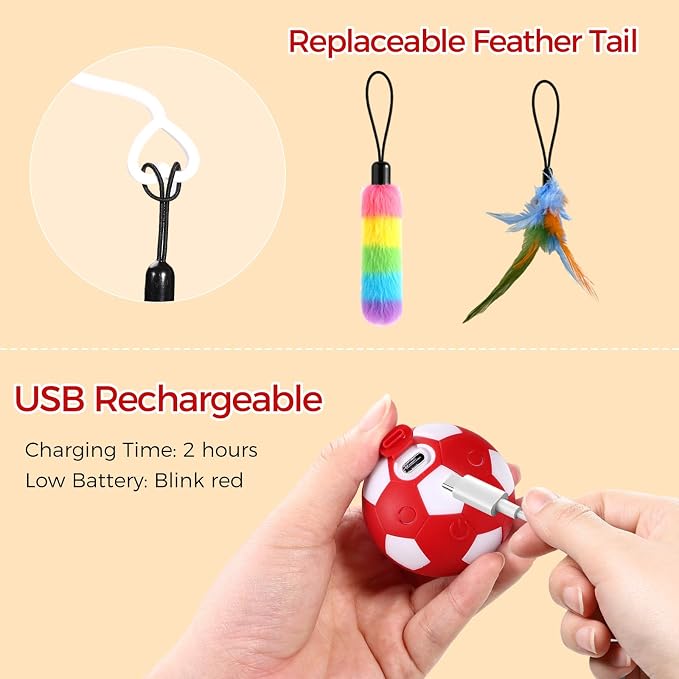 VIWIK Interactive Cat Toys for Indoor Cats, Automatic Motion Activated Kitten Ball Toy, Moving Stimulation Cat Toys for Bored Indoor Adult Cats, Low Noise Fast Rolling Moving Ball Red - Image 6