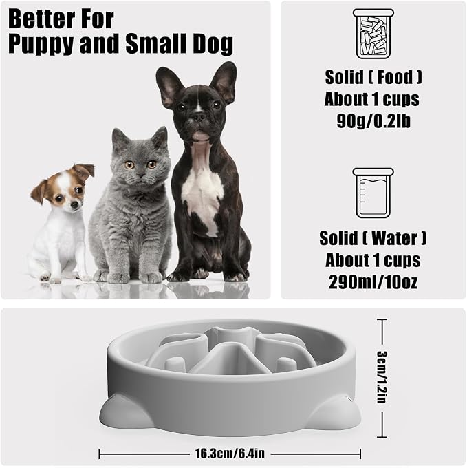 Slow Feeder Dog Bowls Small Breed, Dog Food Bowl Small Anti-Choking Bloat Stop Puzzle Healthy Eating Bowl (Gray, 1 Cup) - Image 2