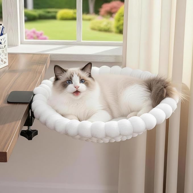 Cat Desk Bed - 2-in-1 Cat Hammock for Desk with Cooling Ice Silk & Premium Faux Rabbit Fur, 180° Foldable Space-Saving Cat Bed, Heavy Duty Anti-Tilting Clamp Holds Up to 40 lbs, Washable & Reversible by Unknown