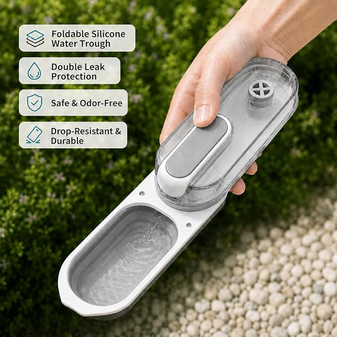 Dog Water Bottle Portable, 11.8 oz(350 ml) | Leak-Proof, BPA-Free, Lightweight, Foldable for Hiking, Walking, Car Rides,Grey - Image 3
