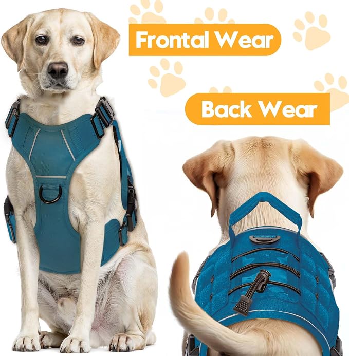 Heavy-Duty Tactical Dog Harness for Large Dogs, No Pull Adjustable Reflective Pet Vest with Molle System, K9 Military-Grade Control for Service Training, Outdoor & 10+ Breeds, Blue, Medium - Image 7