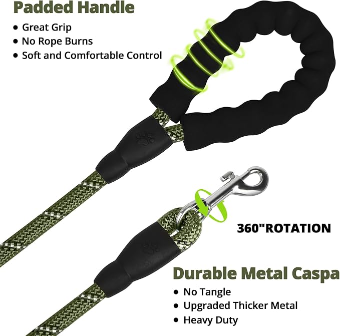 jenico Long Dog Leash 10FT: Heavy Duty Nylon Rope Leashes for Dogs Training with Reflective Threads Bungee and Padded Handle - Dog Lead for Large Small Medium Dogs Outside Walking Hiking - Image 2