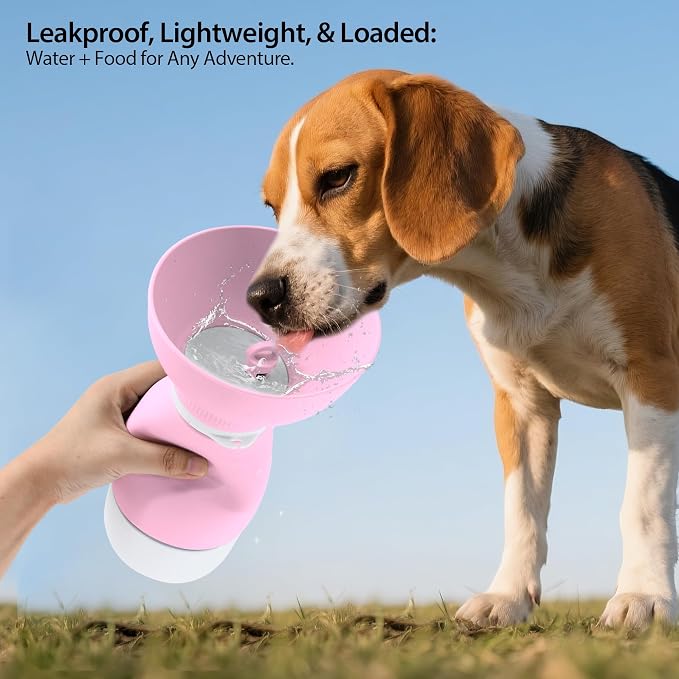 Portable Pet Water Bottle, Travel Water Food Container Pink | Silicone, Leakproof, Detachable Feeding Dish, Dog Cat, 2-in-1, Outdoors Feeding Drinking, Pet Essential, Park Outing, Beach - Image 6