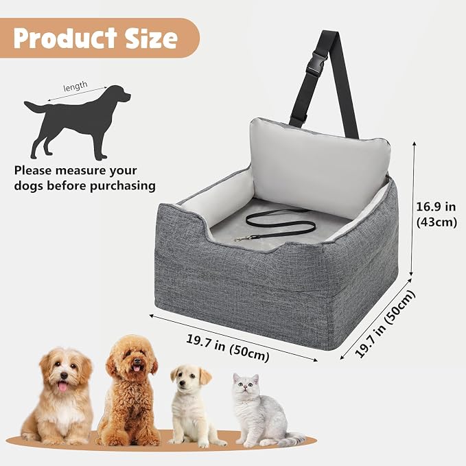 Avont Dog Car Booster Seat for Small/Medium Dogs Under 30 lbs, Elevated Puppy Carseat, Front Seat Pet Car Bed -Grey - Image 6