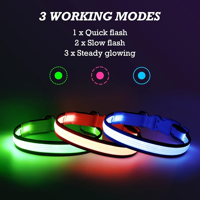 LED Dog Collar, Dog Light Up Collar,for Night Walking (Medium, Pink-2) | Full Adjustable,Waterproof,Nylon,Soft,Super Bright Light Collars for Small Medium and Large Dogs,USB C to Charge - Image 3