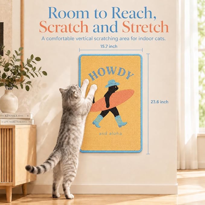 Art Sisal Cat Scratcher Mat, Cat Wall Scratchers for Indoor Cats | Wall Mounted Cat Scratcher, Natural Sisal, No-Drill Hook & Loop Setup, Floor or Wall Use, 23.6 x 15.7 Inch, Surfer - Image 2
