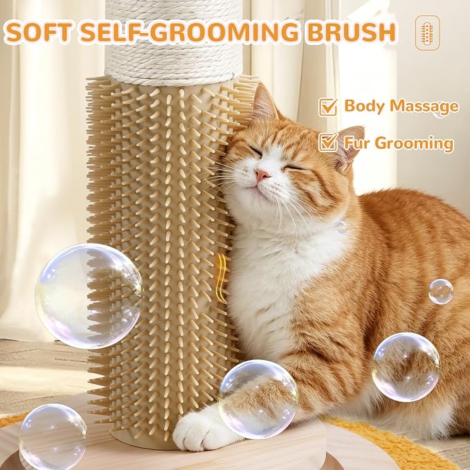 Cat Scratching Post,45'' Tall Scratcher Tree Toys for Indoor Large Cats | 3.5Inch Diameter Sisal Rope,Artificial Flower Design,100% Natural Sisal,Self Groomer Brush,Wood Interactive Ball Toys - Image 5