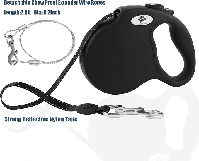 16ft Retractable Dog Leash for Large Breed Dogs up to 110 lbs with a Detachable Chew Proof Extender Wire Ropes (Black L) - Image 4