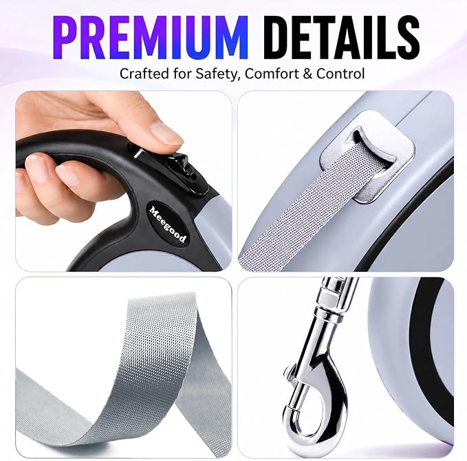 Double Retractable Dog Leash for Two Dogs Up to 115 lbs - 18.6 ft Coupler Leashes for Small Medium Dogs - One Locked System, Non Slip Grip, Tangle Free (Grey) - Image 9