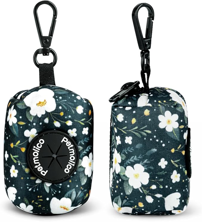 Petmolico Dog Poop Bag Holder Dispenser 2 Pack, Cyan & Flower | Zippered pouch fits any leash, includes free roll of bags, lightweight & portable for daily walks, travel & outdoor use - Image 6