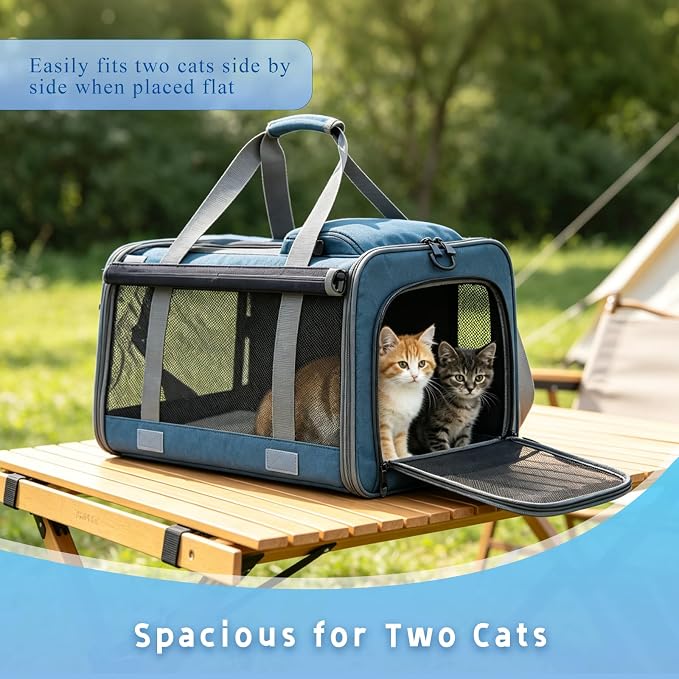 Pet Carrier for Medium-Small Cats, Collapsible Cat Carrier and Soft-Sided Pet Carrier for Medium Big Cats and Puppy Up to 17lbs, 2-Way Entry with Privacy Cover, Travel Bag L18.9”X11.42”X11.42” - Image 3