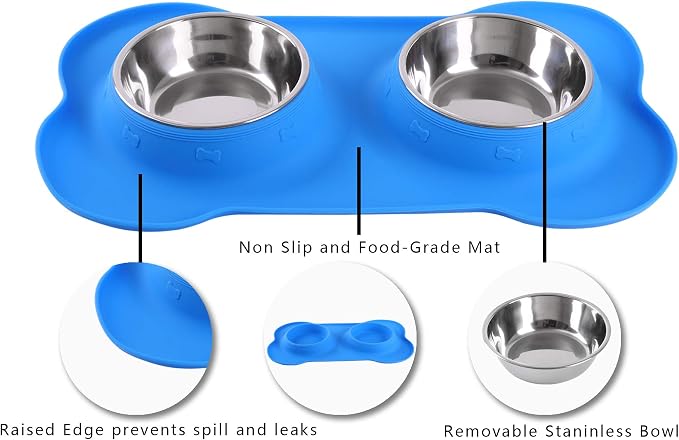 Hubulk Pet Dog Bowls 2 Stainless Steel Dog Bowl with No Spill Non-Skid Silicone Mat + Pet Food Scoop Water and Food Feeder Bowls for Feeding Small Medium Large Dogs Cats Puppies (Large, Blue) - Image 3