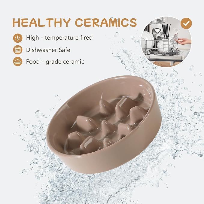 Havniva Elevated Slow Feeder Dog Bowls, Ceramic Dog Bowl Slow Feeder Set | 0.9 Cups Raised Slow Feeder Dog Bowl for Small Breed, 6.1” Dog Water Bowl with Wooden Stand, Puzzle Dog Food Bowl, Non-slip - Image 8
