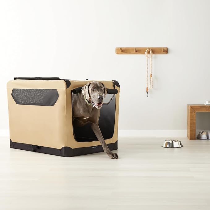 Amazon Basics Portable Folding Soft Dog Crate, Double Door, Collapsible Travel Kennel, Easy to Set Up, Sturdy, Secure, XL 42" x 31" x 31", Tan - Image 7