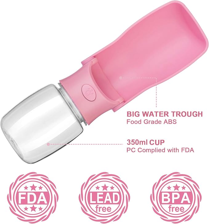 Portable Dog Water Bottle, Foldable Dog Water Bottle Leak Proof Dispenser for Puppy Small Medium Large Dogs, Pet Drink Cup for Walking Hiking Traveling(Pink,12oz) - Image 2