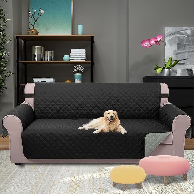 U-NICE HOME Reversible Sofa Cover Couch Cover for Dogs, Black/Grey | 68''Sofa Mat Washable, Pet Friendly, Elastic Straps, Water Repellent, Furniture Protector for 3 Cushion Couch - Image 2