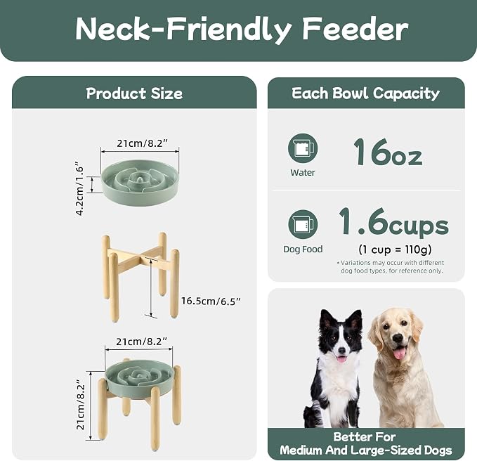 Havniva Elevated Slow Feeder Dog Bowls, Ceramic Dog Bowl Slow Feeder | 1.6 Cups Raised Slow Feeding Bowl for Medium Breed, Puzzle Dog Food Bowl with Wooden Stand, Non-Slip, Anti-Choking - Image 2