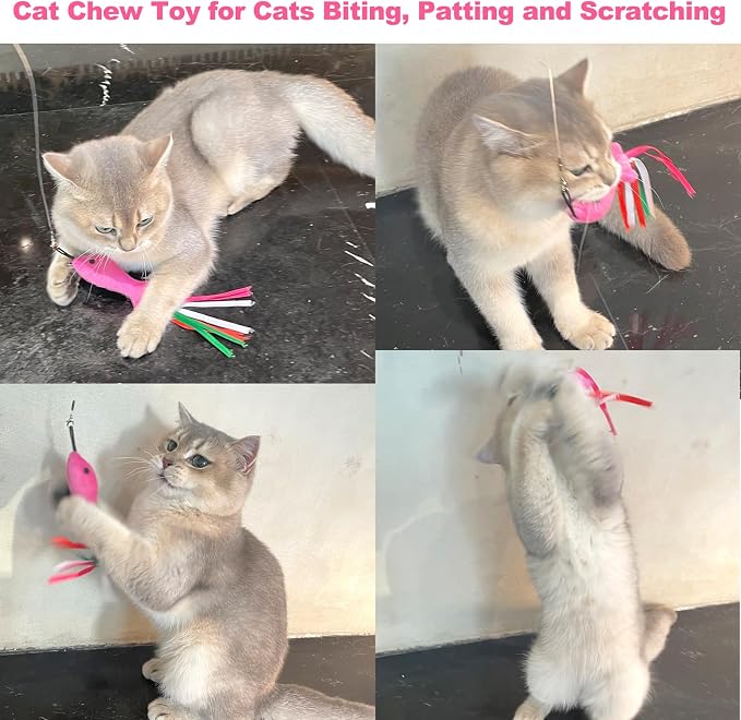 Cat Toys Catnip, 5PCS Floppy Fish Cat Toy Filled Soft Plush, Pink Flopping Fish Chew Kitten Toys, Catnip Wand Toy Attachment with Ribbons, Interactive Cat Toys for Indoor Cats Kitten Play Chew - Image 3