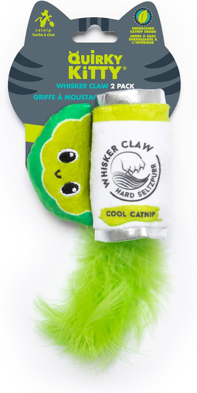 Quirky Kitty Whisker Claw and Lime Catnip Crinkle Plush Cat Toy, Pack of 2 | Soft textured pair with rustling sound effects, sparks batting, kicking and playful sessions for felines at home every day by QuirkyKitty