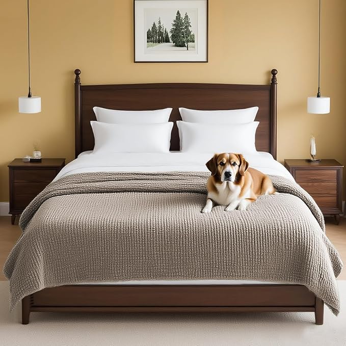 H.VERSAILTEX Plush Chenille Couch Cover for Dogs Pets Blanket for Bed Anti-Slip Soft and Durable Furniture Protector for Small Medium Large Cats Washable (52" x 82", Taupe) by HVERSAILTEX