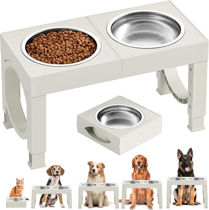 XIAZ Elevated Dog Bowls Large Breed Raised Dogs Bowl Stand Large/Medium Sized Dog Stainless Steel Food Water Bowl Stands 5 Heights Adjustable 9/11/12/14in Pet Feeder Dish Station by XiaZPet