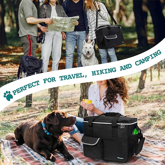 PetAmi Dog Travel Bag Organizer, Pet Supplies Tote Diaper Bag, Black Large | Pet Travel Kit with 2 Food Containers & 2 Collapsible Dog Bowls, Luggage Sleeve, Weekend Getaway Road Trip Camping Essentials - Image 6