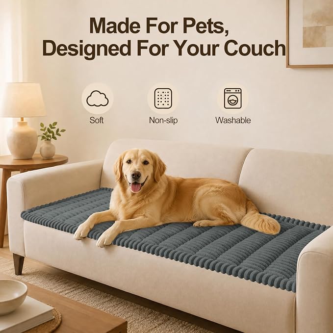 decorUhome Couch Cover for Dogs, Non Slip Fuzzy Thick Pet Sofa Protector | Pet Friendly, Soft Plush Fabric, Machine Washable, Fits Armrests, Single Seats & Backrest Cushions, Dark Grey, 27.6" x 27.6" - Image 12