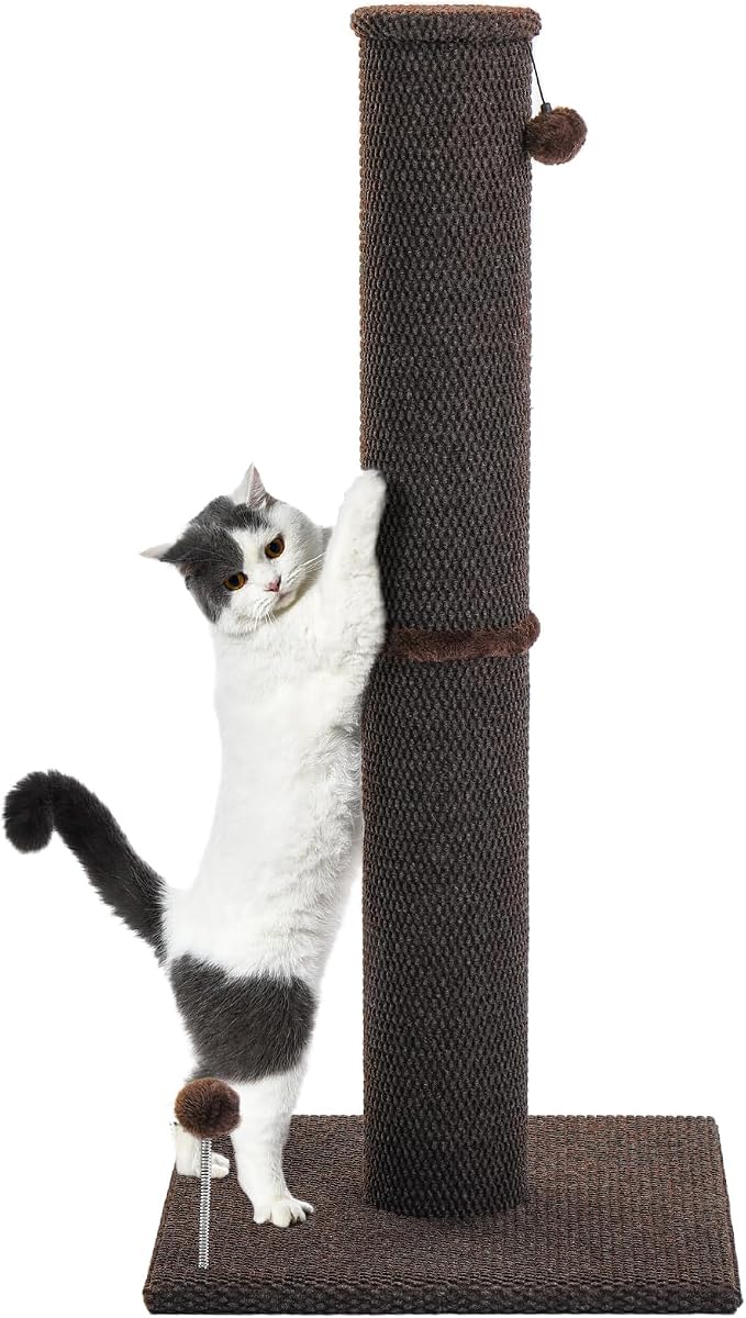Cat Craft 41" Cat Scratching Post, Brown | Short Plush Fabric, Stable Wide Base, Replaceable Hanging Ball, Full Stretch Design by CatCraft