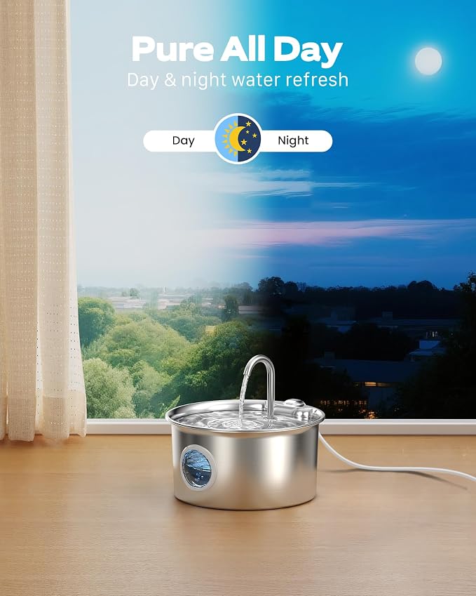 Pet Water Fountain Stainless Steel: Mental Cat Water Fountains with 8 Filters + 8 Sponges - 88oz/2.6L Noiseless Cats Waterer Bowl Dispenser - ATMZIQXR Kitten Drinking Fountains for Cats Indoor - Image 3