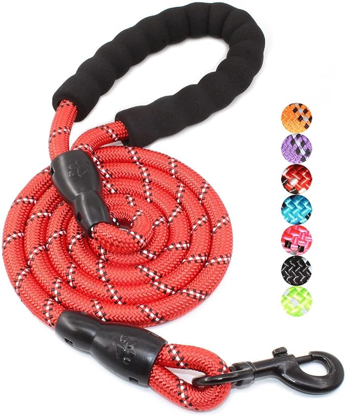 2/4/5/6 FT Dog Leash with Comfortable Padded Handle and Highly Reflective Threads for Small Medium and Large Dogs (5FT-1/2'', Red) by BAAPET