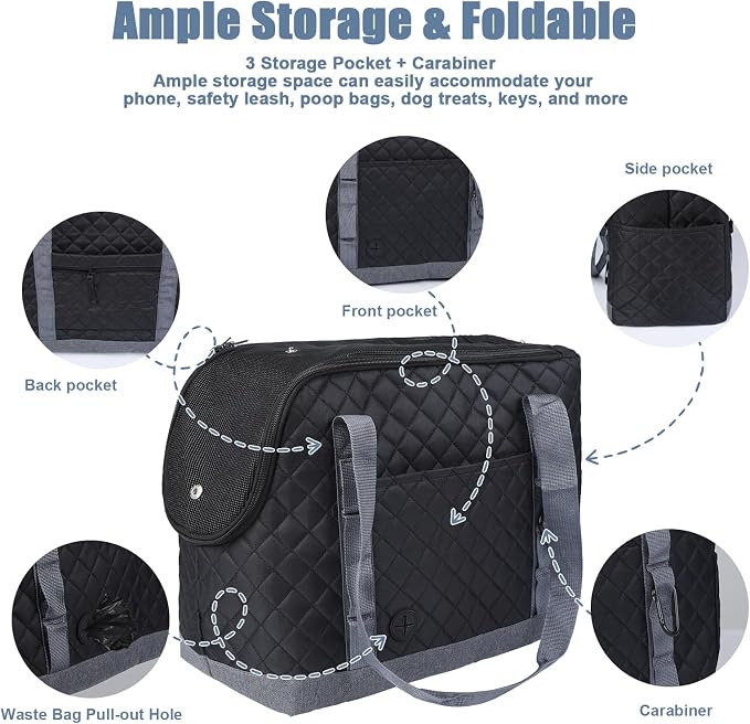 Dog Purse Carrier for Small Dogs, Soft Sided Pet Carrier with Pockets, Foldable Dog Carrier Purse for Puppy, Rabbit, Cat, Washable Breathable Pet Carrier, Dog Carrier Bag for Outdoor Shopping Travel - Image 9