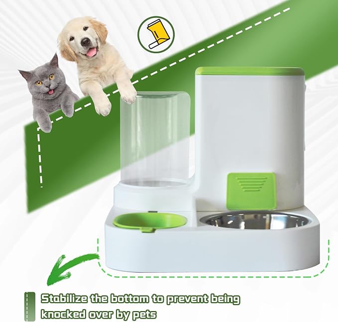 2 in 1 Automatic Cat Feeder & Water Dispenser,Gravity Pet Feeder Stainless Steel Food Water Bowl All-in-One Large Capacity Self Feeding for Cats Dogs Small Medium Pets(Green) - Image 7