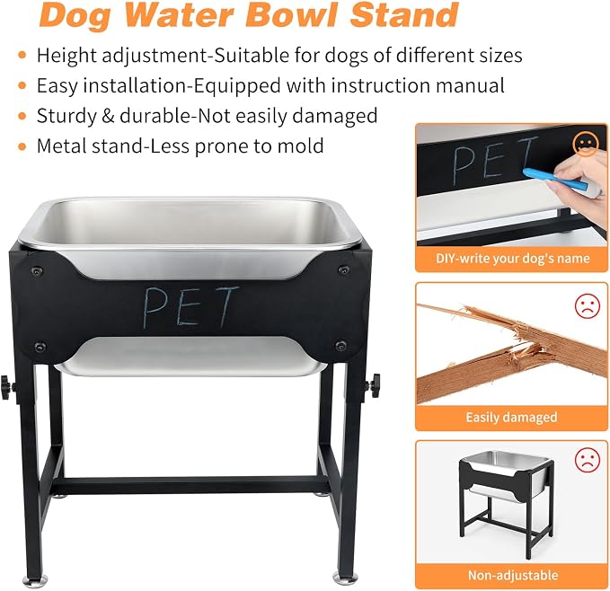 3 Gallon Elevated Dog Water Bowl, Raised Stand for Large Dogs | 4 Adjustable Heights, 9.65-15.16 in Stand, 3 Gallon Bowl, 14 x 10.6 x 5.9 in Size, Indoor Outdoor Use, Easy to Clean - Image 7