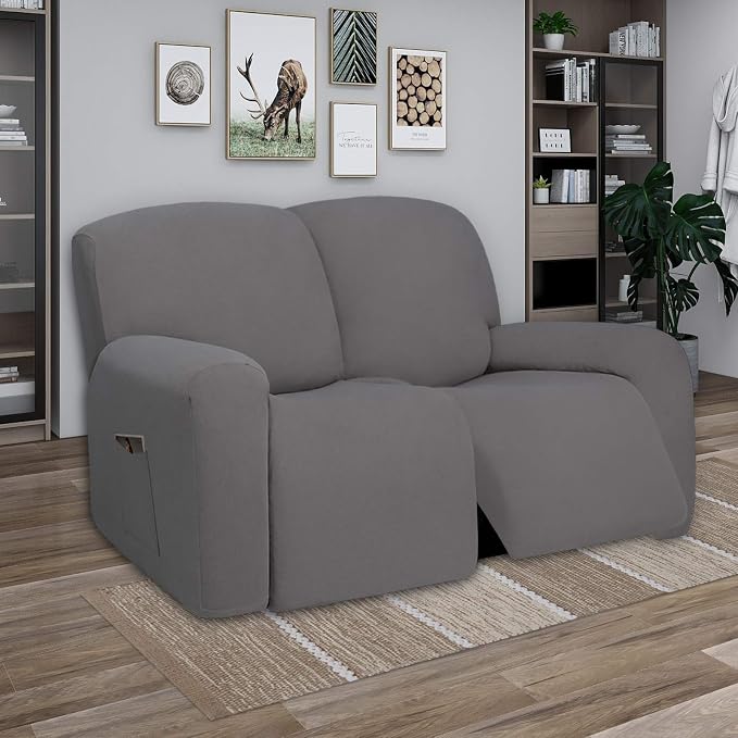 PureFit Super Stretch Loveseat Recliner Sofa Couch Cover with Pocket | 2 Seats Non Slip Soft Sofa Slipcover, Washable Reclining Furniture Protector for Pets (Recliner Loveseat, Light Gray) - Image 2