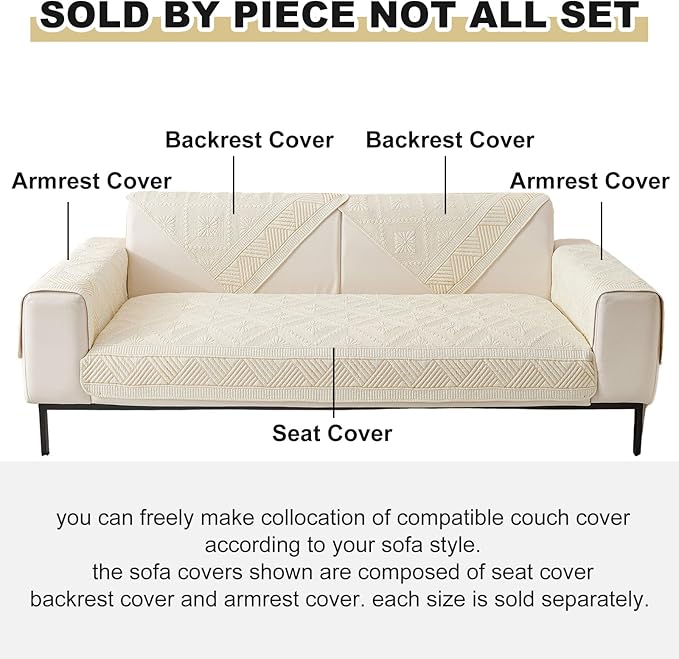 vctops Boho Cotton Quilted Sofa Couch Cover Washable Soft Non Slip Sectional Couch Covers Floral Embroidery Sofa Slipcover for Dogs, Children, Pets Furniture Protector (Cream,28"x82") - Image 2