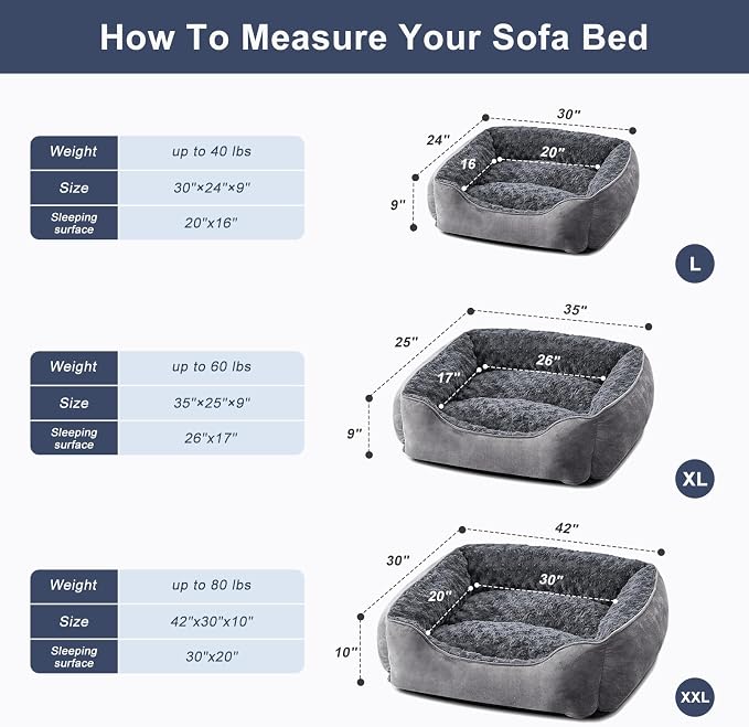 JOEJOY Rectangle Dog Bed for Large Medium Small Dogs - Washable Orthopedic Sofa Bed, Soft Breathable Puppy & Pet Cuddler, Durable Calming Dog Bed with Anti-Slip Bottom, Multiple Sizes, Dark Grey - Image 5