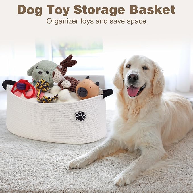 Optish 40L Extra Larg Dog Toy Basket, Woven Storage Baskets with Handles | 20" x 14" x 9" XL Toy Storage Box and Bin with Handles for Living Room, Bedroom Organization, Foldable, Durable, Home Decor - Image 2