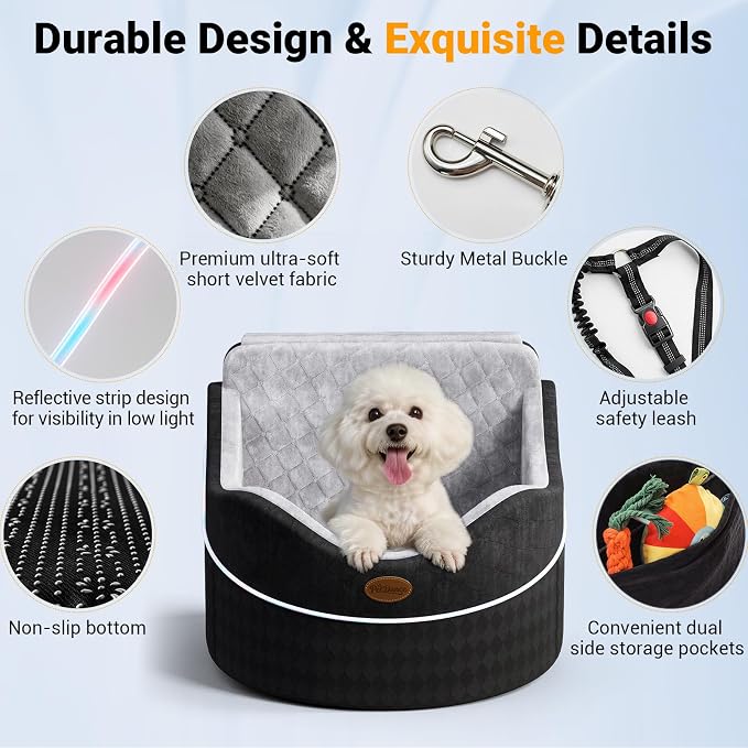 PetDance Dog Car Seat【Strength-Built for Small/Medium Dogs】 Up to 40lbs | High‑Density Springy Foam Pet Car Seat, 2-In-1 Reversible Cushion, 30% Extra Spacious, Anti-Slip Base, Detachable & Washable - Image 6