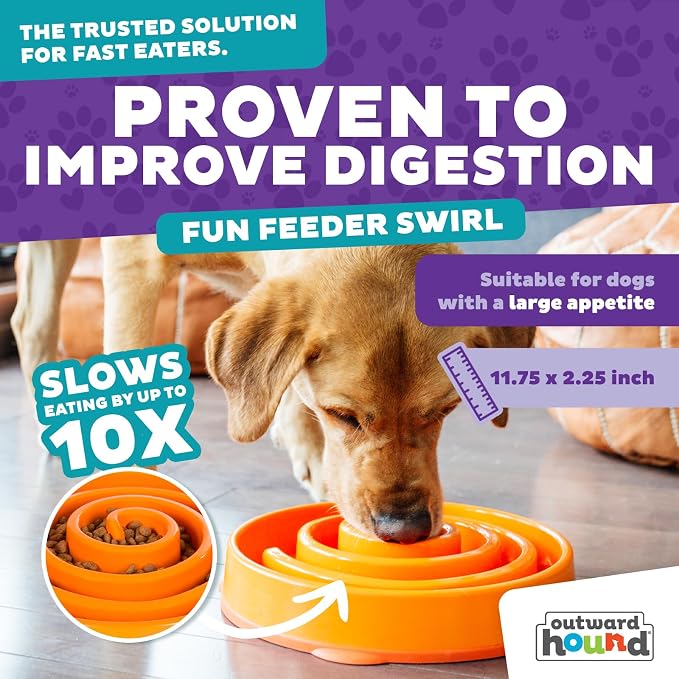 Outward Hound Fun Feeder Slo Bowl – Large 4‑Cup Capacity,Slow Feeding,Medium to Large Dogs,Non‑Slip,Orange,Swirl Pattern,(Pack of 6) - Image 4